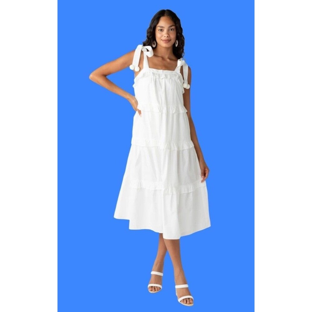 Fab’rik Callie Tiered Midi Dress White Beachy Vacation Size Small